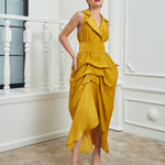 Tuxedo Dress by Lumina Eligma – luxury mustard tuxedo-inspired evening dress in silk and viscose