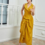 Tuxedo Dress by Lumina Eligma – luxury mustard tuxedo-inspired evening dress in silk and viscose