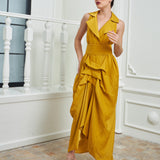 Tuxedo Dress by Lumina Eligma – luxury mustard tuxedo-inspired evening dress in silk and viscose