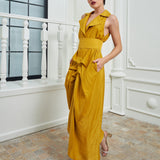 Tuxedo Dress by Lumina Eligma – luxury mustard tuxedo-inspired evening dress in silk and viscose