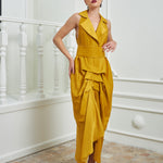 Tuxedo Dress by Lumina Eligma – luxury mustard tuxedo-inspired evening dress in silk and viscose