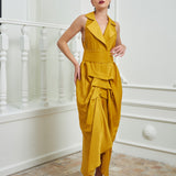 Tuxedo Dress by Lumina Eligma – luxury mustard tuxedo-inspired evening dress in silk and viscose