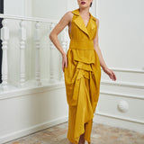 Tuxedo Dress by Lumina Eligma – luxury mustard tuxedo-inspired evening dress in silk and viscose