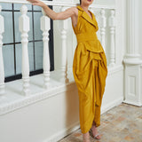Tuxedo Dress by Lumina Eligma – luxury mustard tuxedo-inspired evening dress in silk and viscose