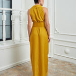 Tuxedo Dress by Lumina Eligma – luxury mustard tuxedo-inspired evening dress in silk and viscose
