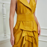Tuxedo Dress by Lumina Eligma – luxury mustard tuxedo-inspired evening dress in silk and viscose