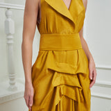 Tuxedo Dress by Lumina Eligma – luxury mustard tuxedo-inspired evening dress in silk and viscose