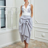 The Tuxedo Dress - Light Gray & White