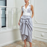 The Tuxedo Dress - Light Gray & White