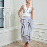 The Tuxedo Dress - Light Gray & White
