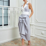 The Tuxedo Dress - Light Gray & White