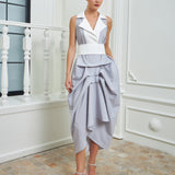 The Tuxedo Dress - Light Gray & White
