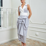 The Tuxedo Dress - Light Gray & White