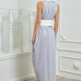 The Tuxedo Dress - Light Gray & White