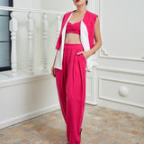 Flow Three Piece Suit Ensemble - Fuchsia & White