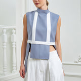 Harmony Blouse - Dark Gray & White