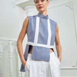 Harmony Blouse - Dark Gray & White