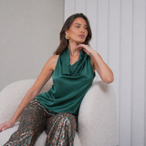 Cascade Silk Cowl Top - Emerald Green