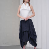 The Collar Linen Skirt - Navy
