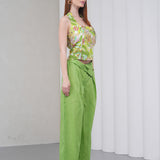 The Halterline Linen Blouse - Green Floral