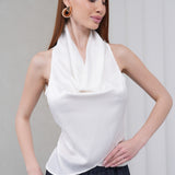Cascade Silk Cowl Top - Off-White