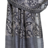 Abstract Floral Paisley Cashmere Pashmina Shawl - Gray