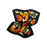 Square Silk Bandana 50cmx50cm - Black Orange Bloom