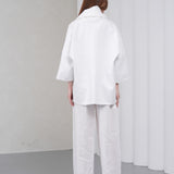 The Duality Linen Reversible Jacket - White Blue Pattern