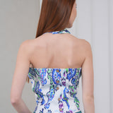The Halterline Linen Blouse - Blue Paisley