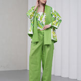 The Duality Linen Reversible Jacket - Green Paisley