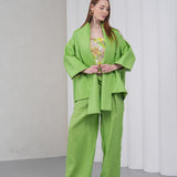 The Duality Linen Reversible Jacket - Green Floral