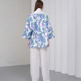 The Duality Linen Reversible Jacket - White Blue Paisley