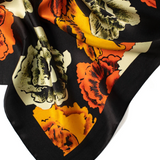 Square Silk Bandana 50cmx50cm - Black Orange Bloom