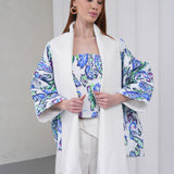 The Duality Linen Reversible Jacket - White Blue Paisley