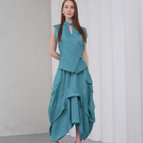 The Collar Linen Skirt - Teal