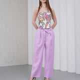 The Halterline Linen Blouse - Purple Paisley