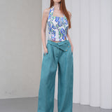 The Halterline Linen Blouse - Blue Paisley