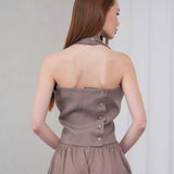 The Halterline Linen Blouse - Coffee
