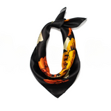Square Silk Bandana 50cmx50cm - Black Orange Bloom