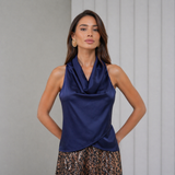 Cascade Silk Cowl Top - Navy Midnight