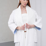 The Duality Linen Reversible Jacket - White Blue Pattern