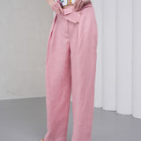 The Wrapline Linen Trouser - Pink