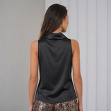 Cascade Silk Cowl Top - Black