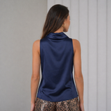 Cascade Silk Cowl Top - Navy Midnight