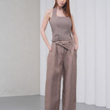 The Halterline Linen Blouse - Coffee