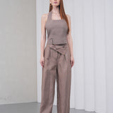 The Wrapline Linen Trouser - Coffee