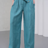 The Wrapline Linen Trouser - Teal