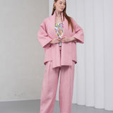 The Duality Linen Jacket - Pink White