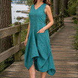 The Juby Linen - Balloon Skirt Dress - Teal