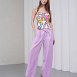 The Halterline Linen Blouse - Purple Paisley